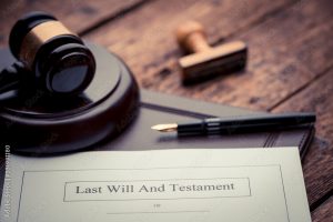 Last will and testament document with gavel and pen for probate will apostille